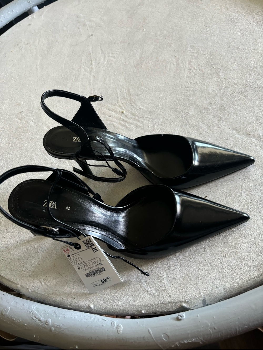 Zara Black Patent Pointed Slingback Heels